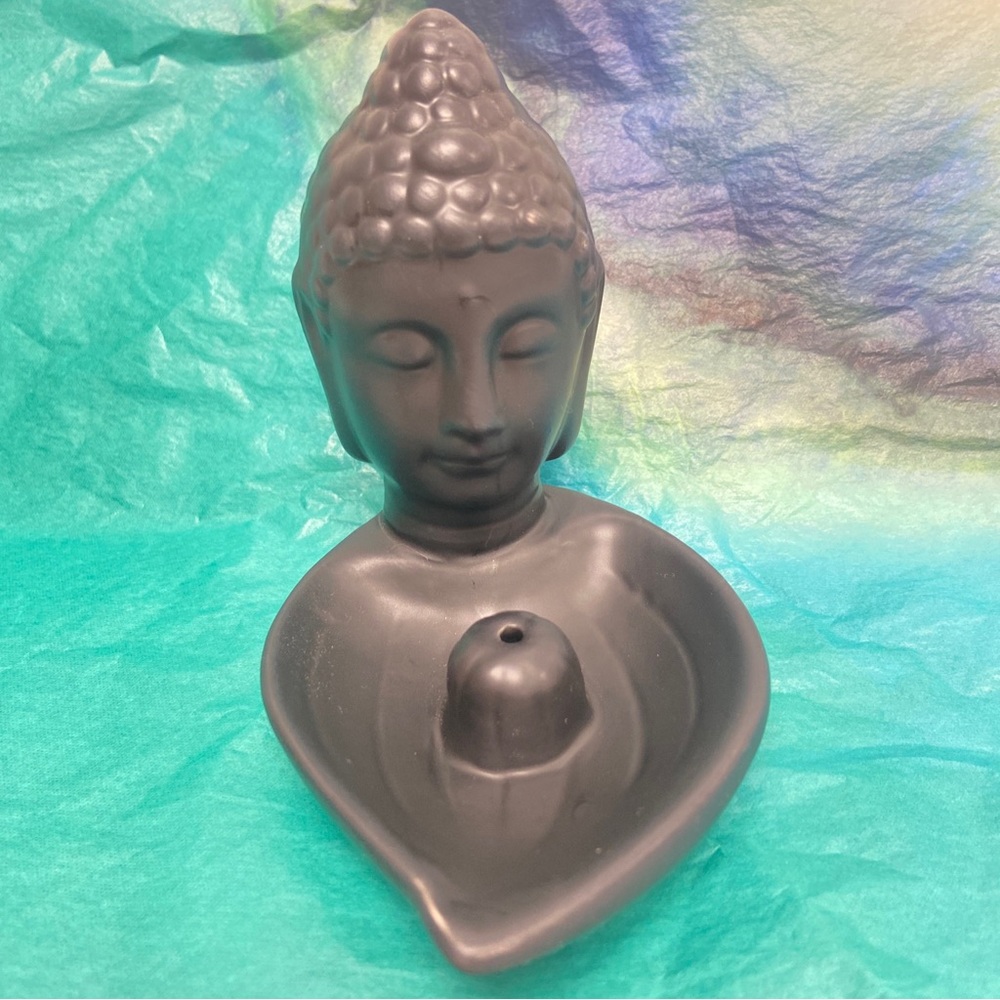 CERAMIC Black Color BUDDHA HEAD INCENSE HOLDER